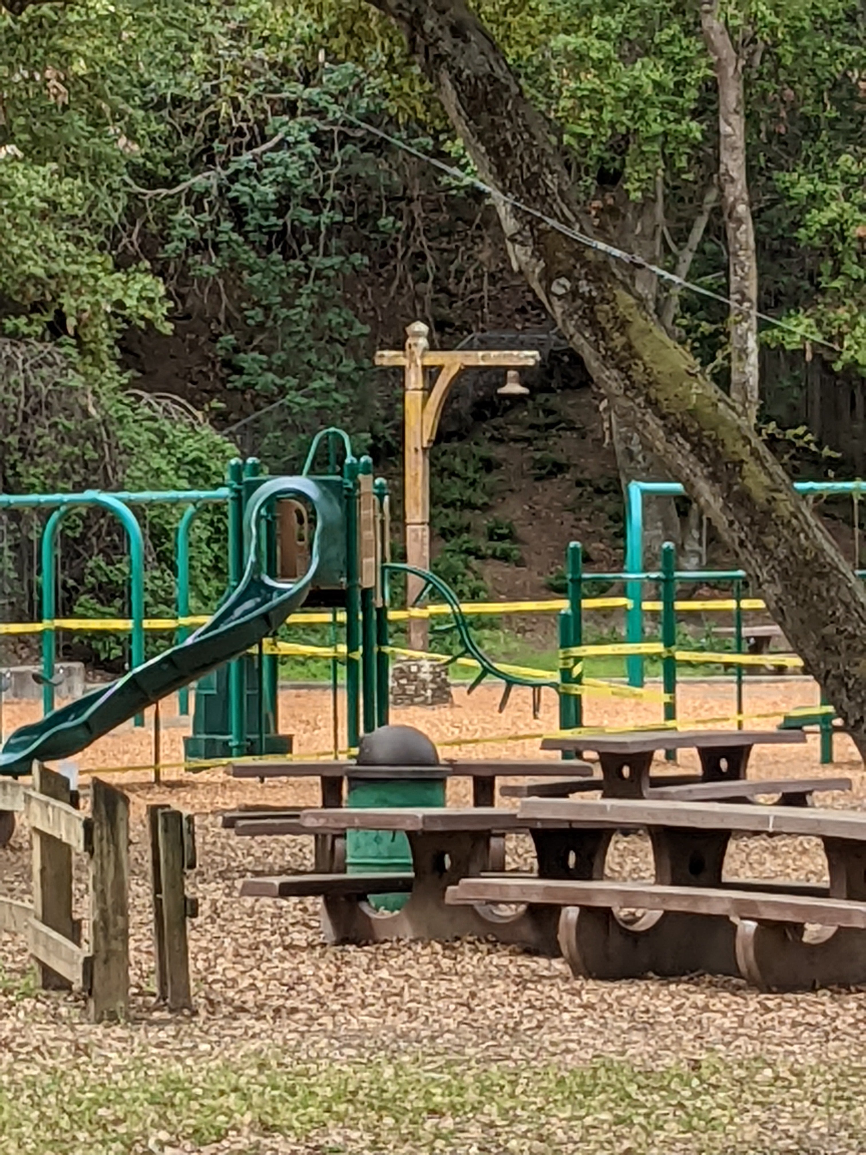 Old lamppost and playground